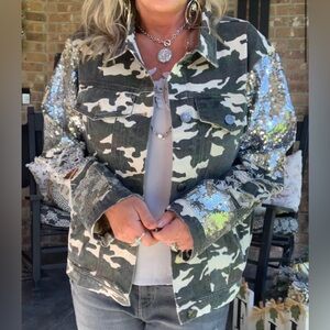 Distressed Camo / Camouflage jacket with Sequins - Fun Jacket (NEW) Macaron